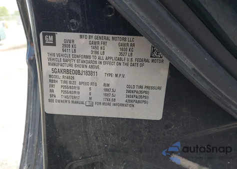 2011 Buick Enclave 1Xl из США, поврежденный, VIN 5GAKRBED0BJ183811